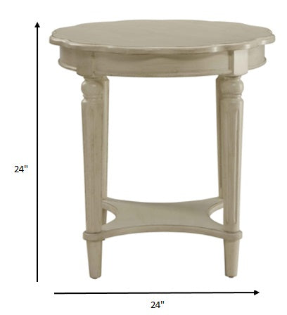 24" Off White Solid Wood Oval End Table With Shelf - Living Room