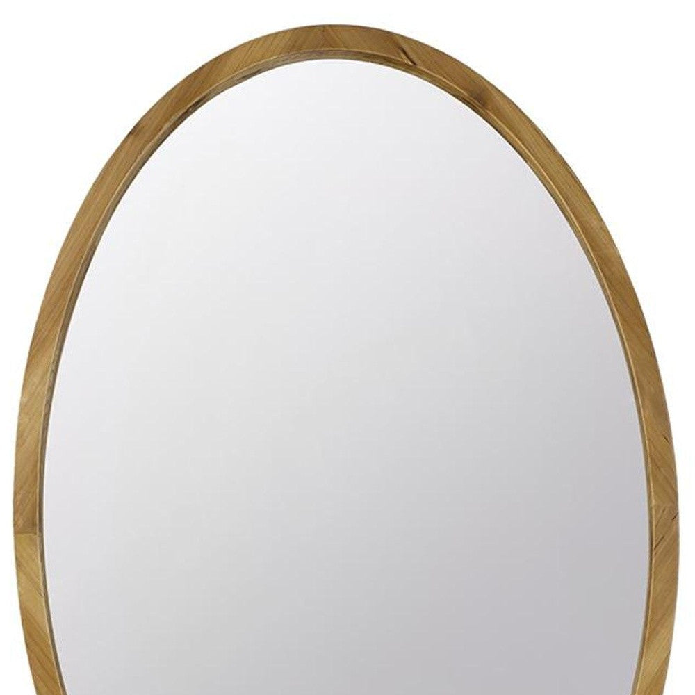 35" Brown Oval Solid Wood Framed Accent Mirror - Bed & Bath