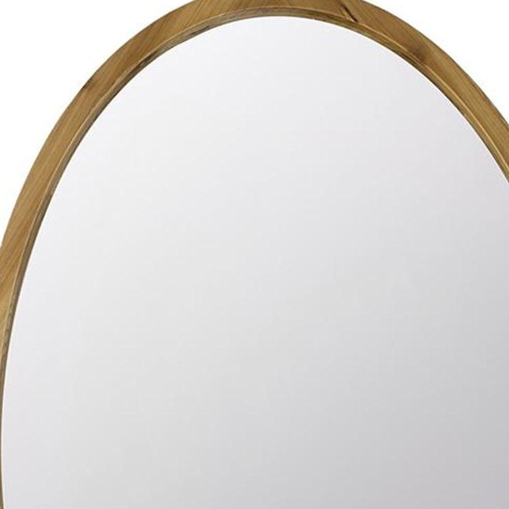 35" Brown Oval Solid Wood Framed Accent Mirror - Bed & Bath