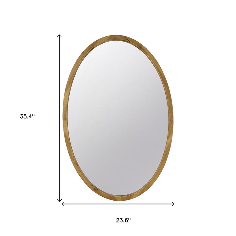 35" Brown Oval Solid Wood Framed Accent Mirror - Bed & Bath