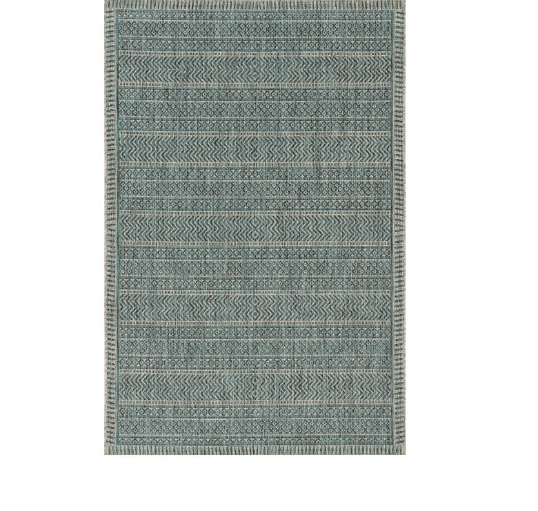 3' X 5' Teal Blue Geometric Indoor Outdoor Area Rug - Outdoor