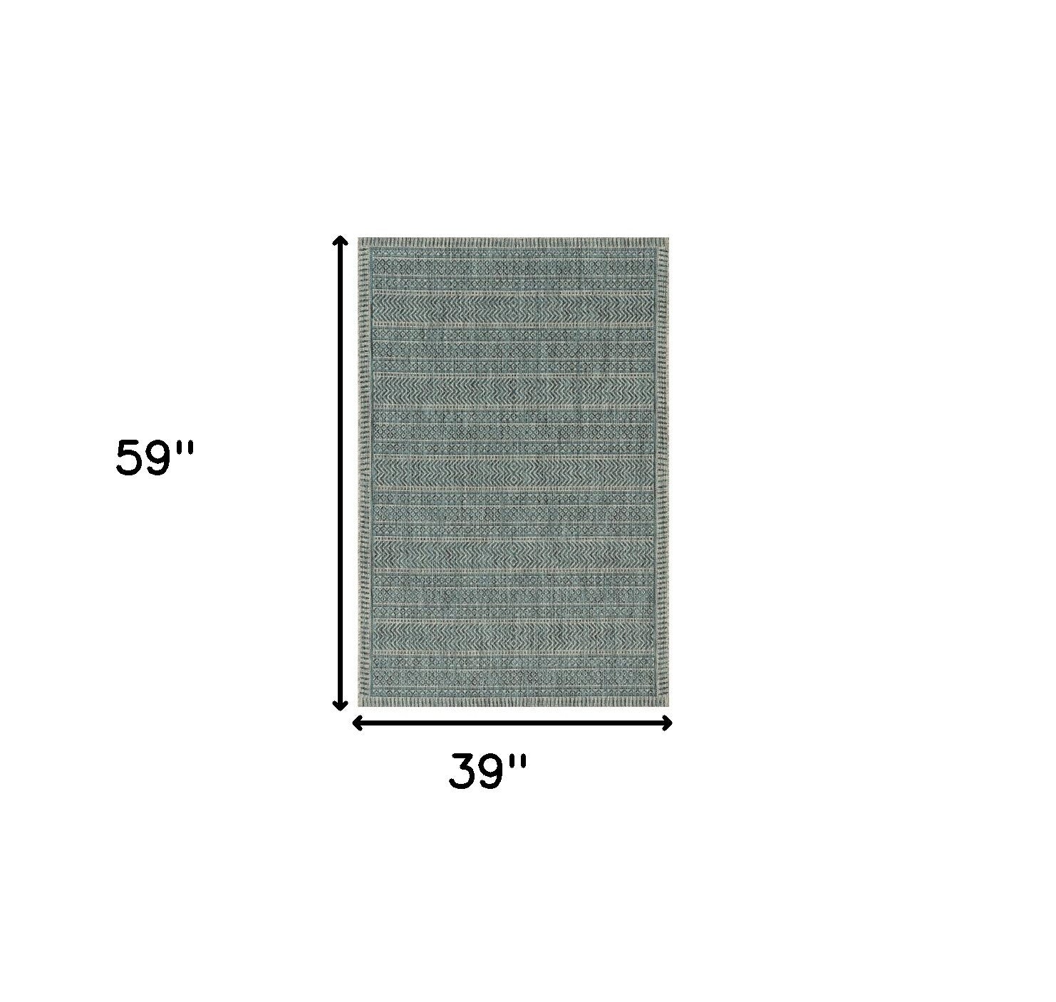 3' X 5' Teal Blue Geometric Indoor Outdoor Area Rug - Outdoor