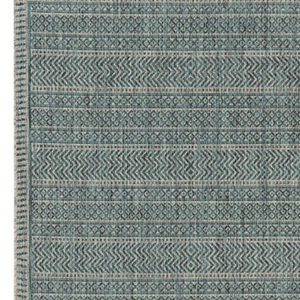 3' X 5' Teal Blue Geometric Indoor Outdoor Area Rug - Outdoor