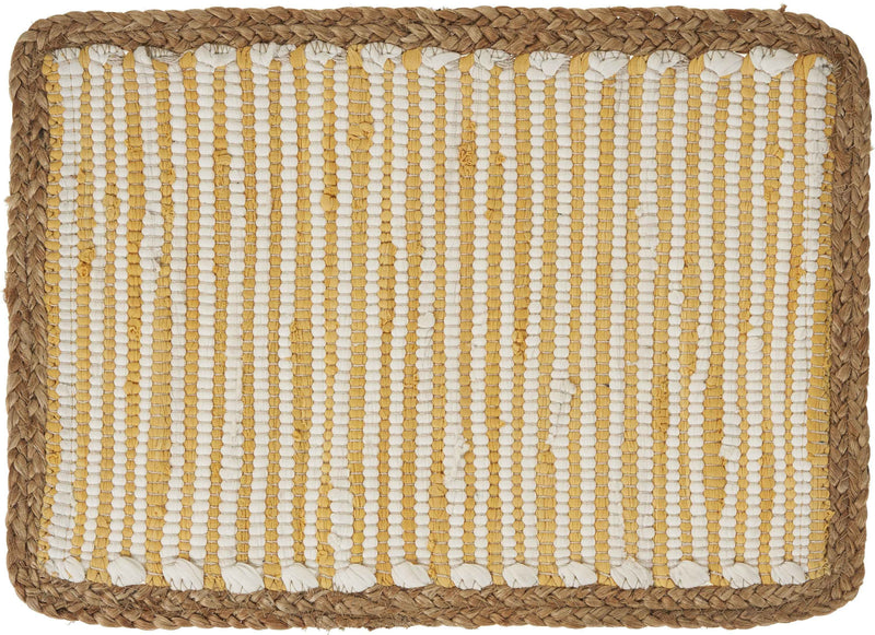 19" Set of Four Cream Yellow And Natural Striped Cotton And Jute Placemats