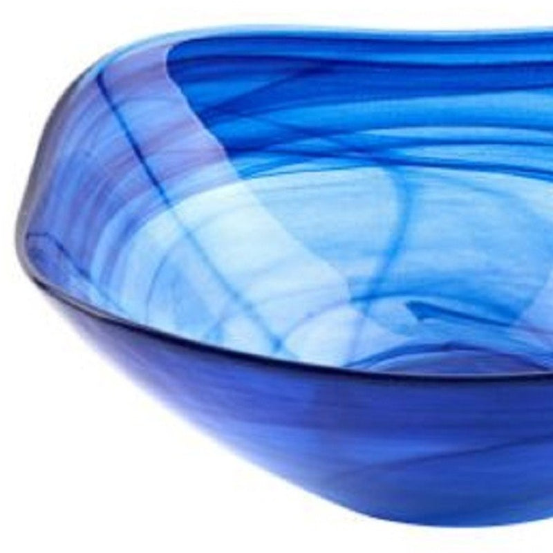 Set Of Two Modern Soft Square Blue Swirl Glass Bowls - Kitchen & Dining