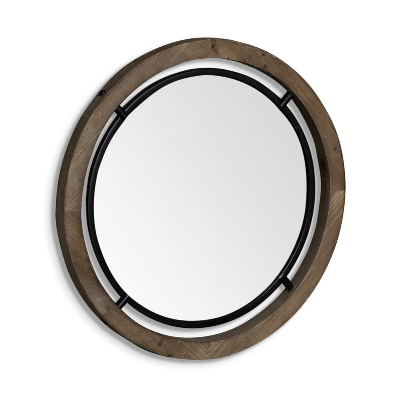 28" Brown Round Wood Framed Accent Mirror - Bed & Bath