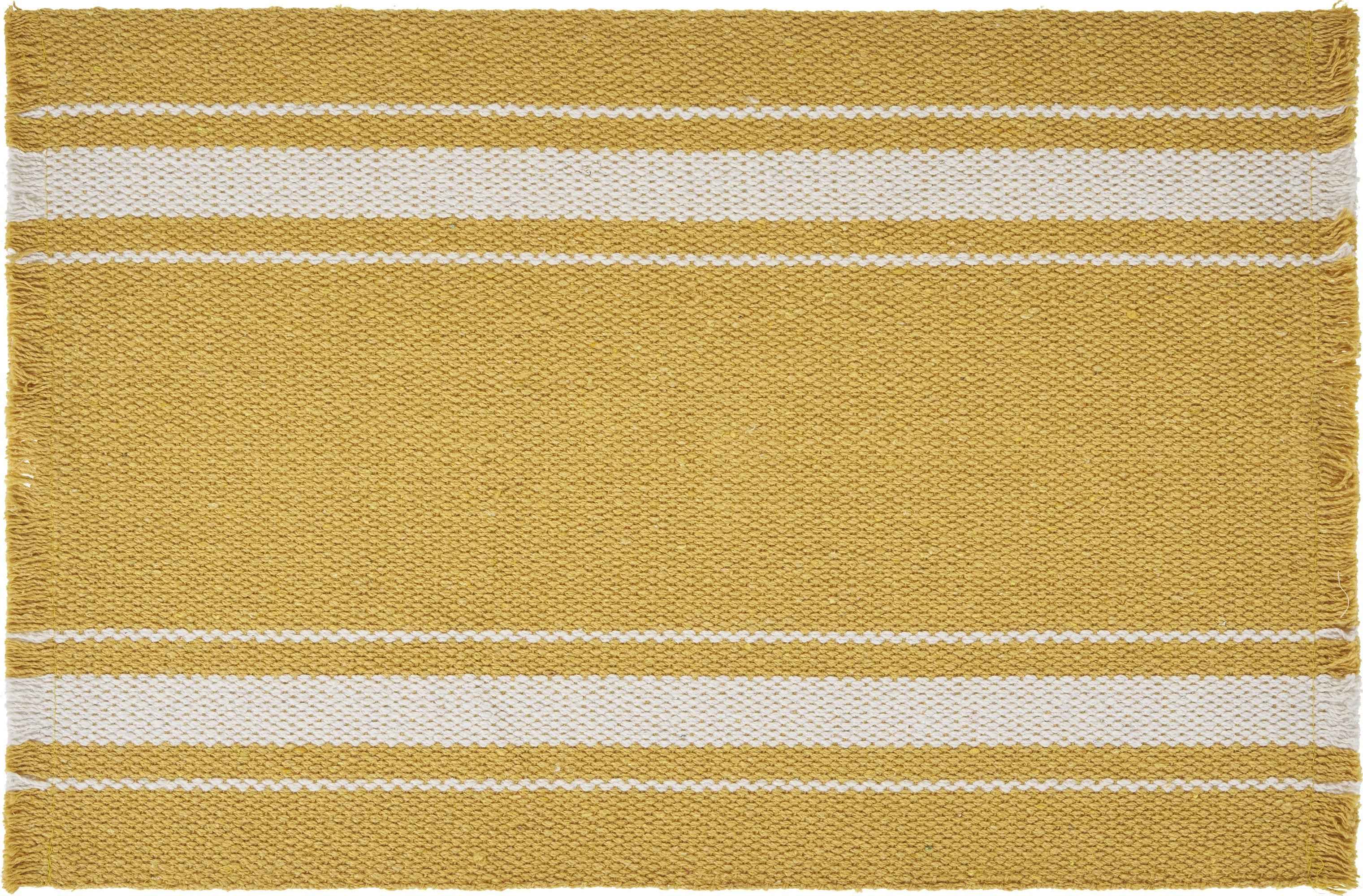 19" Set of Four Yellow And White Striped Cotton Placemats