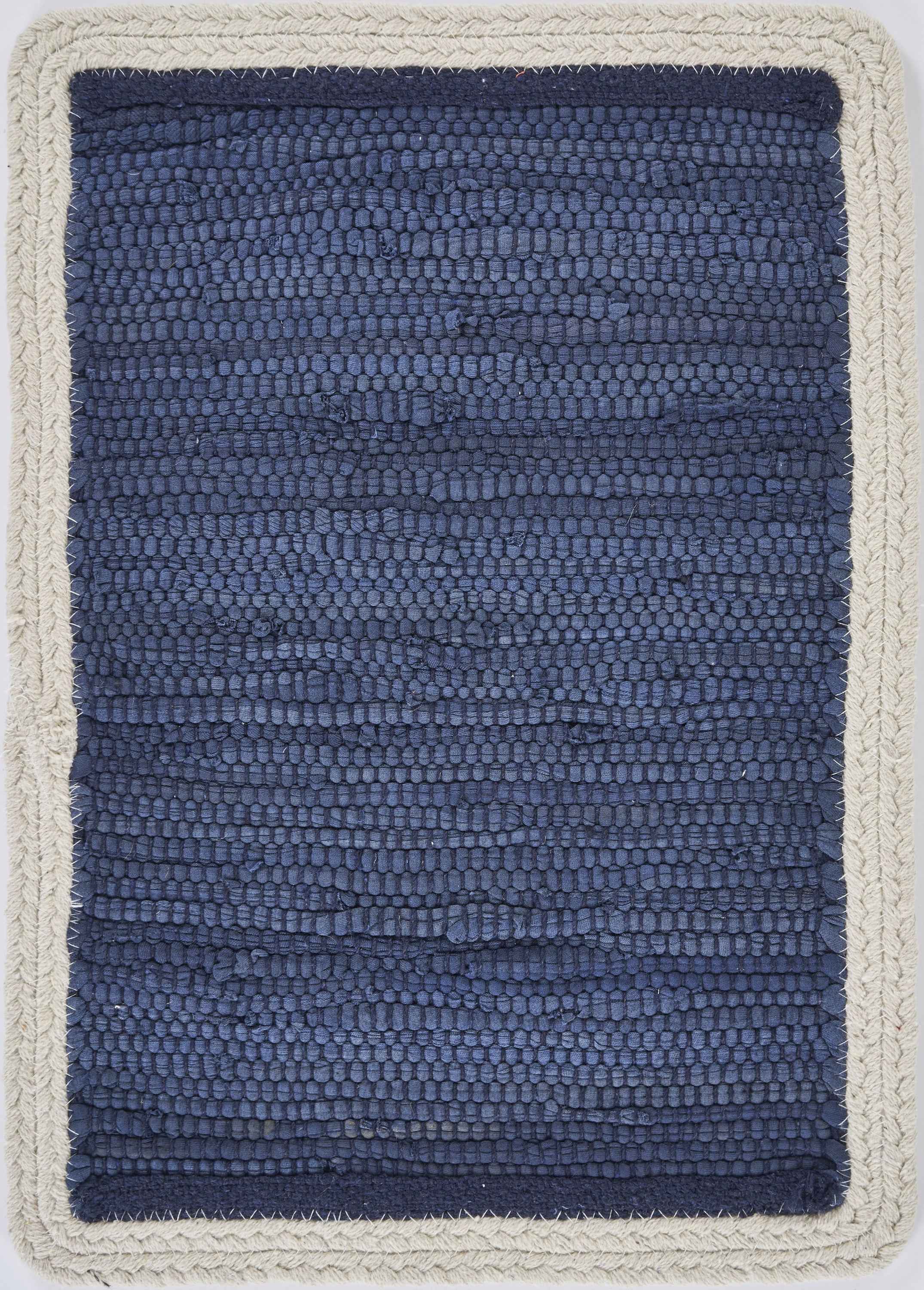 19" Set of Four Navy Blue And Natural Solid With Border Cotton Placemats