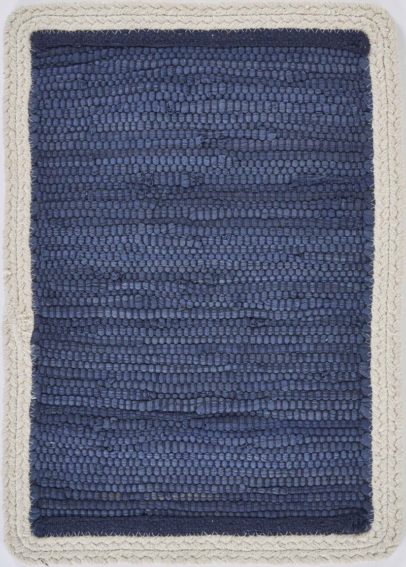 19" Set of Four Navy Blue And Natural Solid With Border Cotton Placemats
