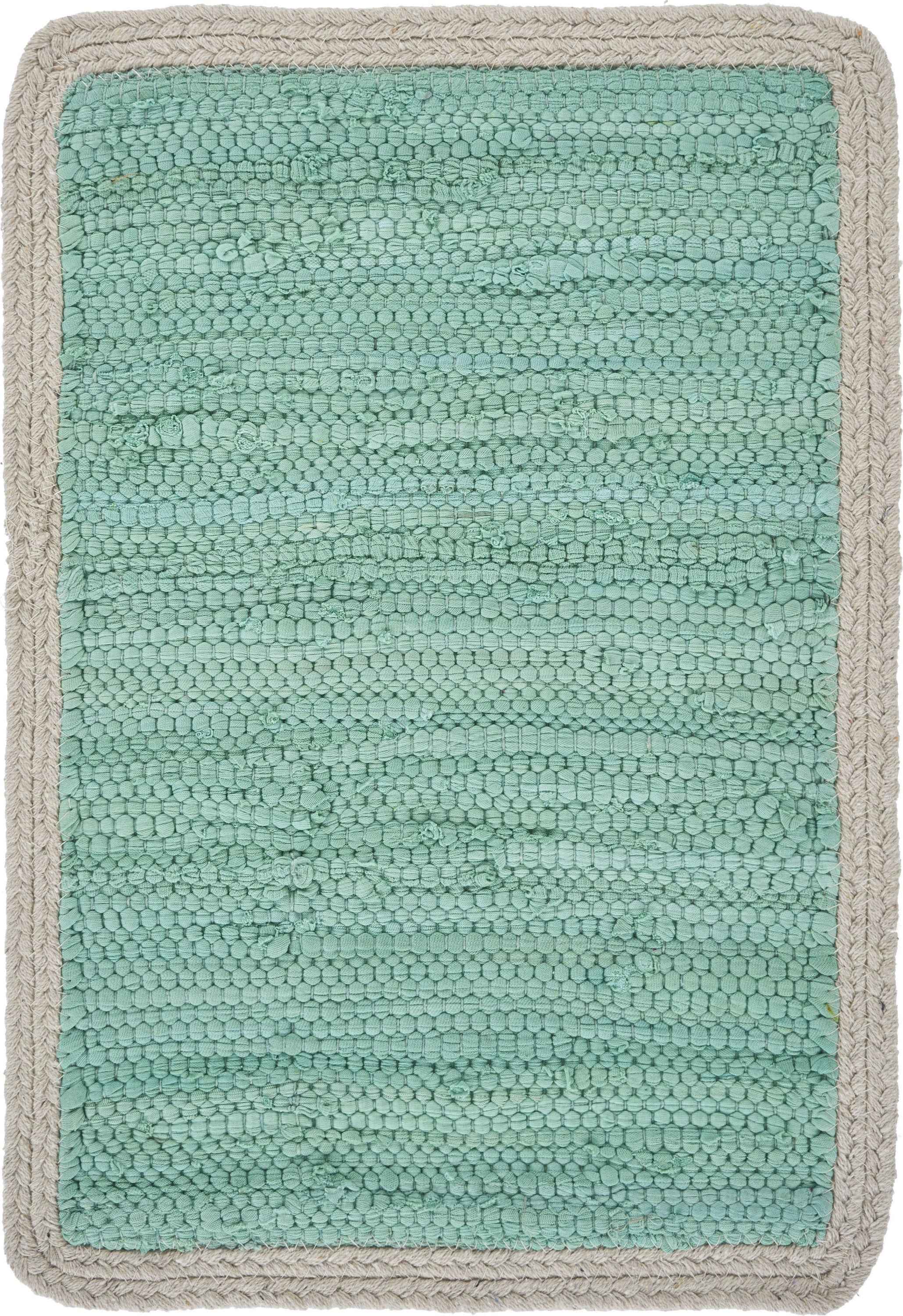 19" Set of Four Turquoise and Natural Solid With Border Cotton Placemats