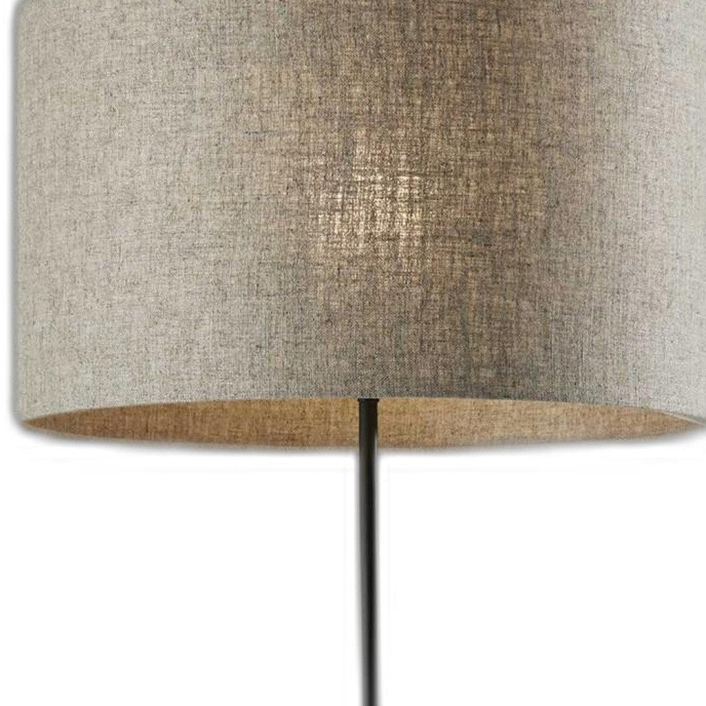 63" Beige And Black Floor Lamp With Beige Fabric Drum Shade - Lighting