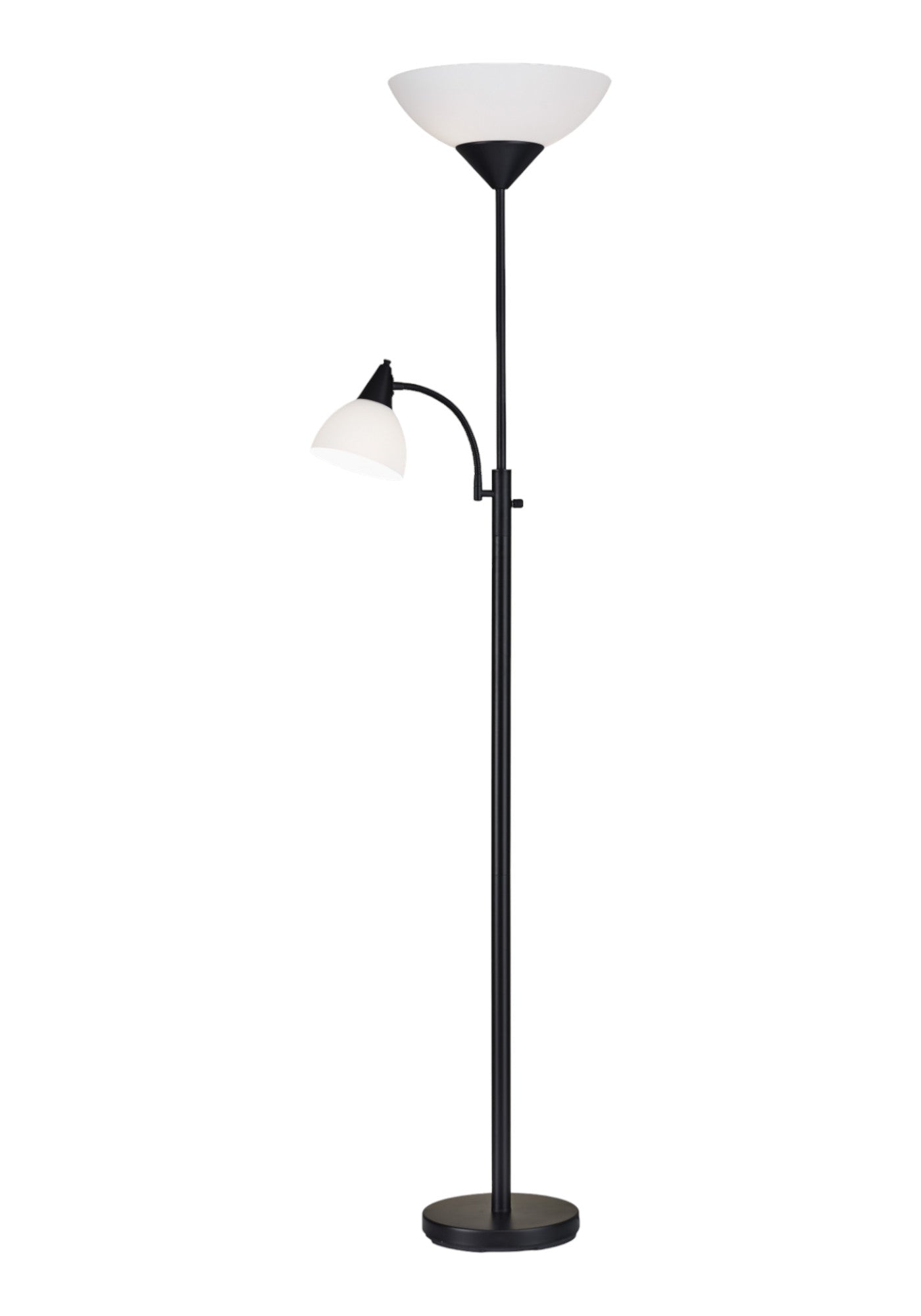 71" Two Light Torchiere Floor Lamp With White Acrylic Bowl Shades - Lighting