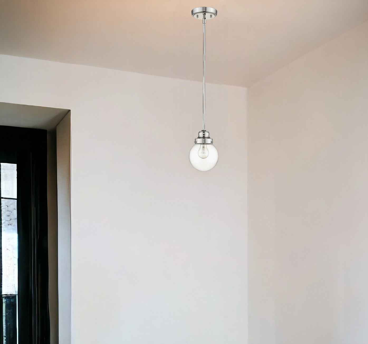 Silver Metal Hanging with Round Clear Glass Shade