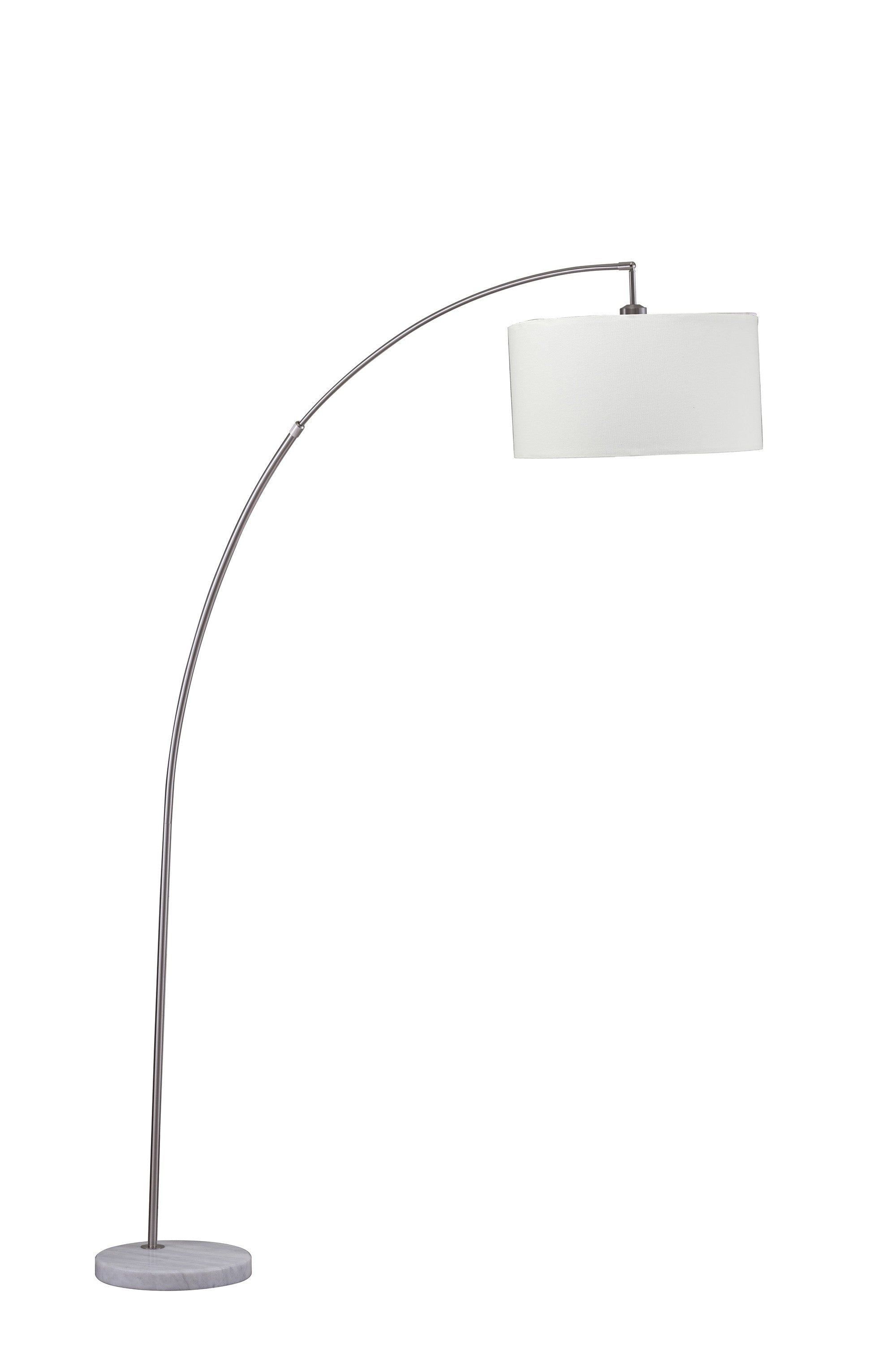86" White And Silver Arc Floor Lamp With White Drum Shade - Lighting