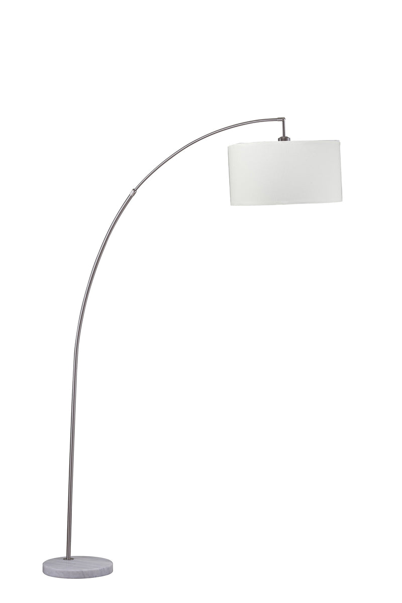 86" White And Silver Arc Floor Lamp With White Drum Shade - Lighting