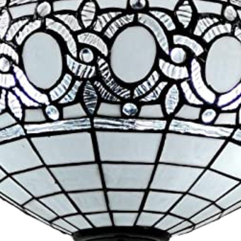 Blue and Black Tiffany Style Two Light Glass Dimmable Semi Flush Ceiling Light - Lighting