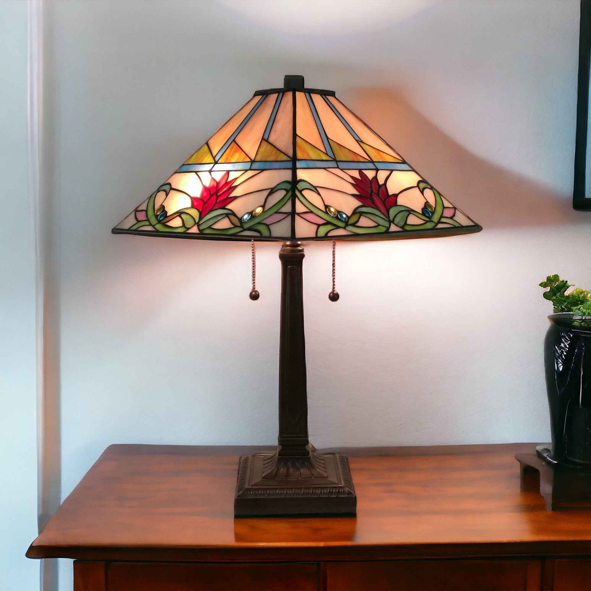 22" Dark Brown Metal Two Light Candlestick Table Lamp With White Empire Shade