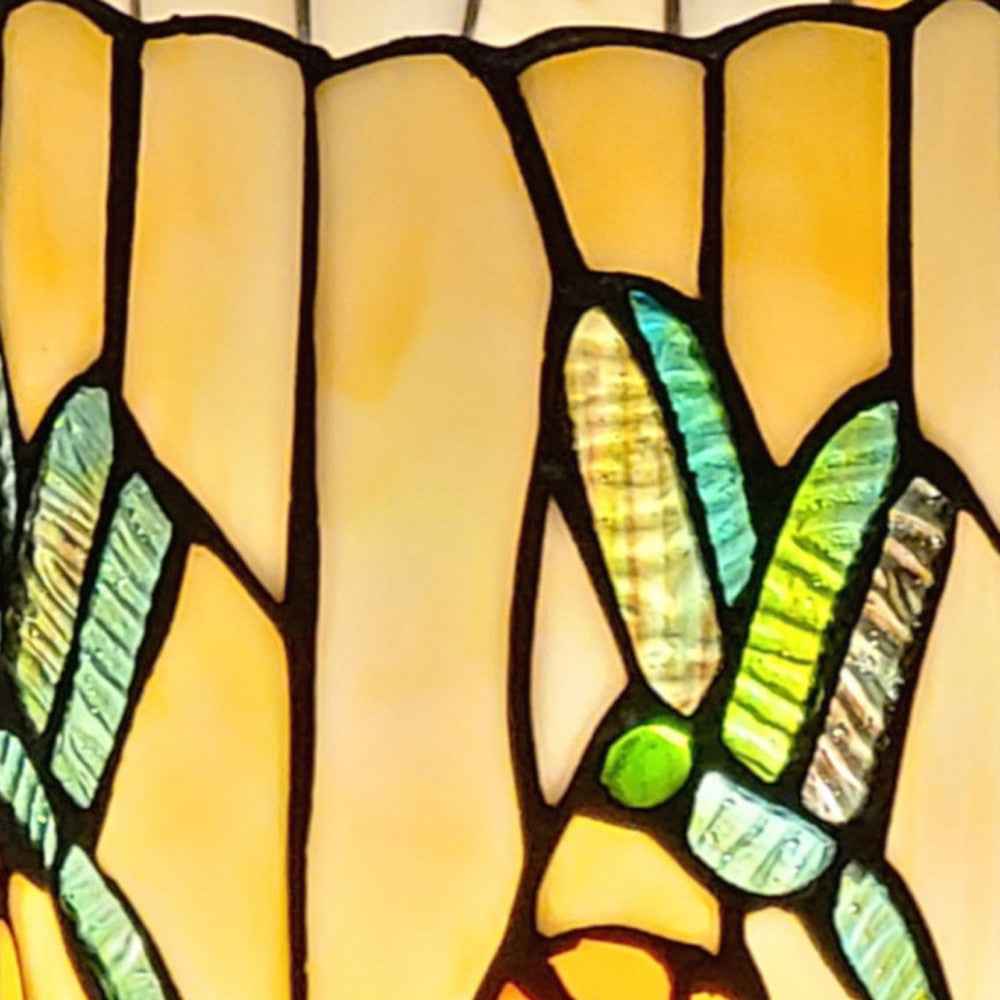 11" Beige and Green Dragonfly Stained Glass Accent Lamp