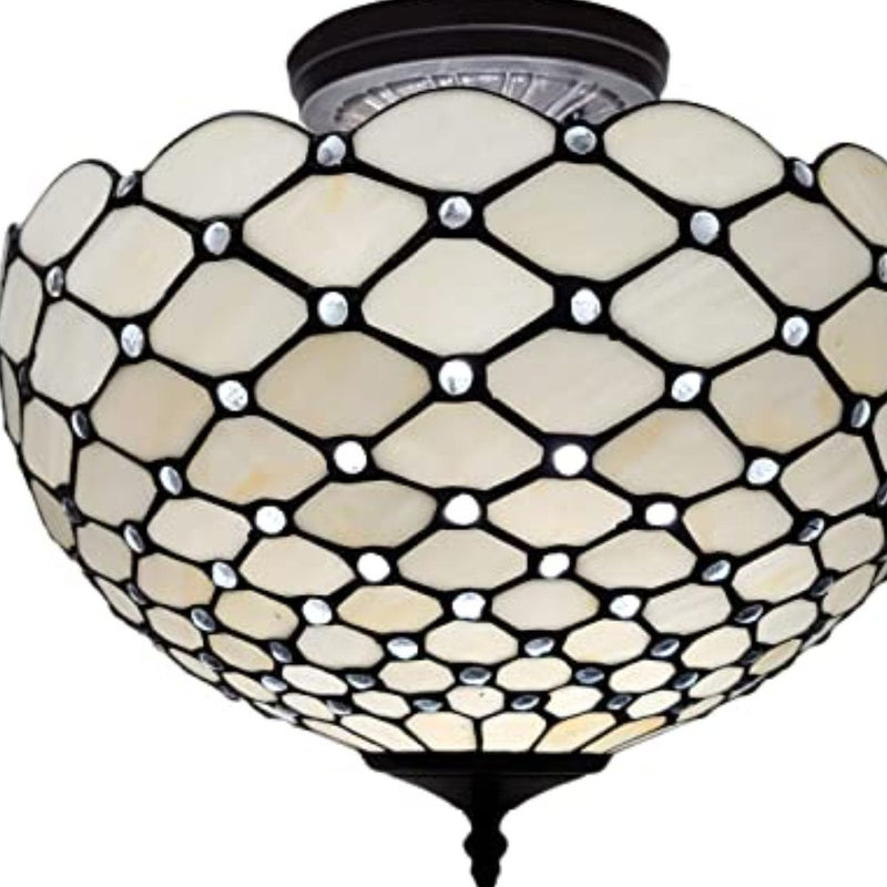 Black and White Tiffany Style Two Light Semi Flush Ceiling Lamp - Lighting