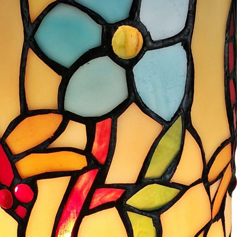 10" Red and Beige Dragonfly Stained Glass Accent Lamp - Lighting