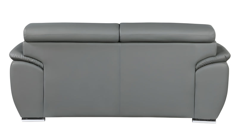 86" Gray Leather Sofa With Silver Legs - Living Room