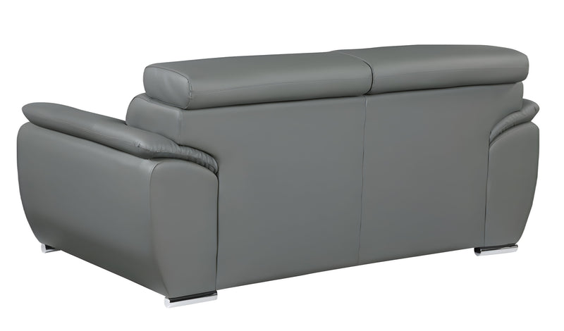 86" Gray Leather Sofa With Silver Legs - Living Room