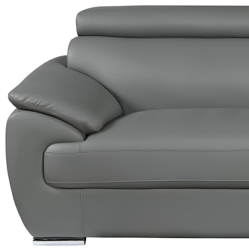 86" Gray Leather Sofa With Silver Legs - Living Room