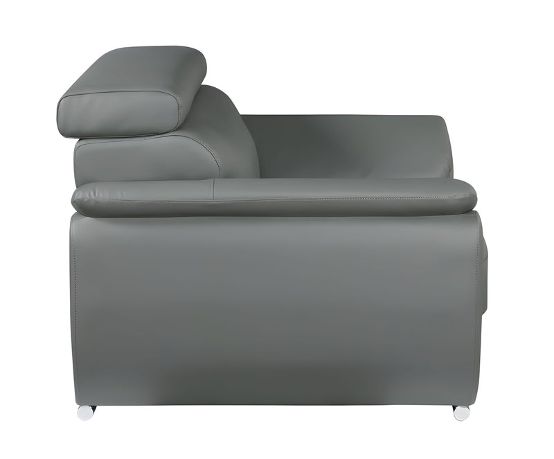 86" Gray Leather Sofa With Silver Legs - Living Room