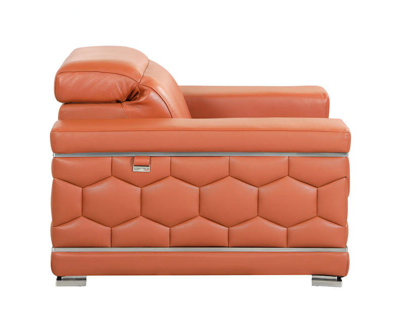 89" Camel Italian Leather Sofa With Silver Legs - Living Room