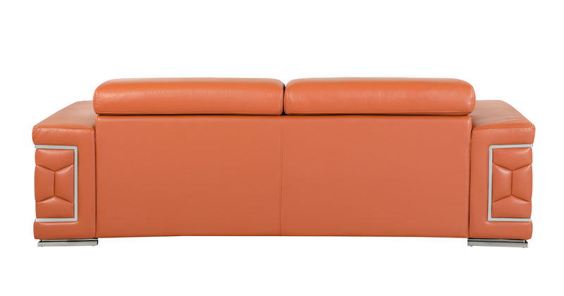 89" Camel Italian Leather Sofa With Silver Legs - Living Room