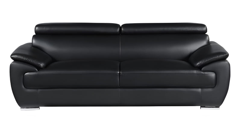 86" Black Leather Sofa With Silver Legs - Living Room