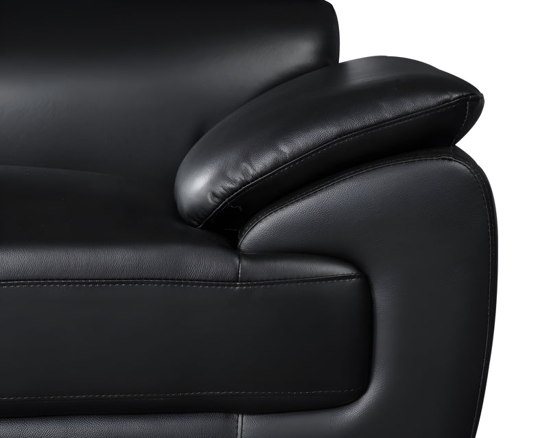 86" Black Leather Sofa With Silver Legs - Living Room
