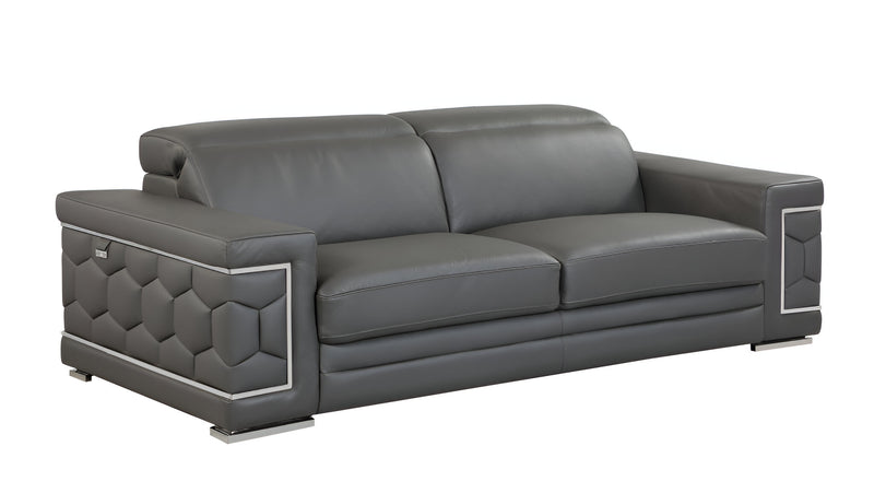 89" Dark Gray Italian Leather Sofa With Silver Legs - Living Room