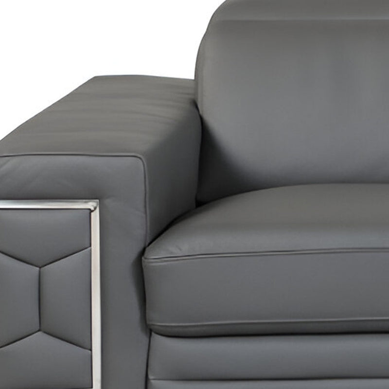 89" Dark Gray Italian Leather Sofa With Silver Legs - Living Room
