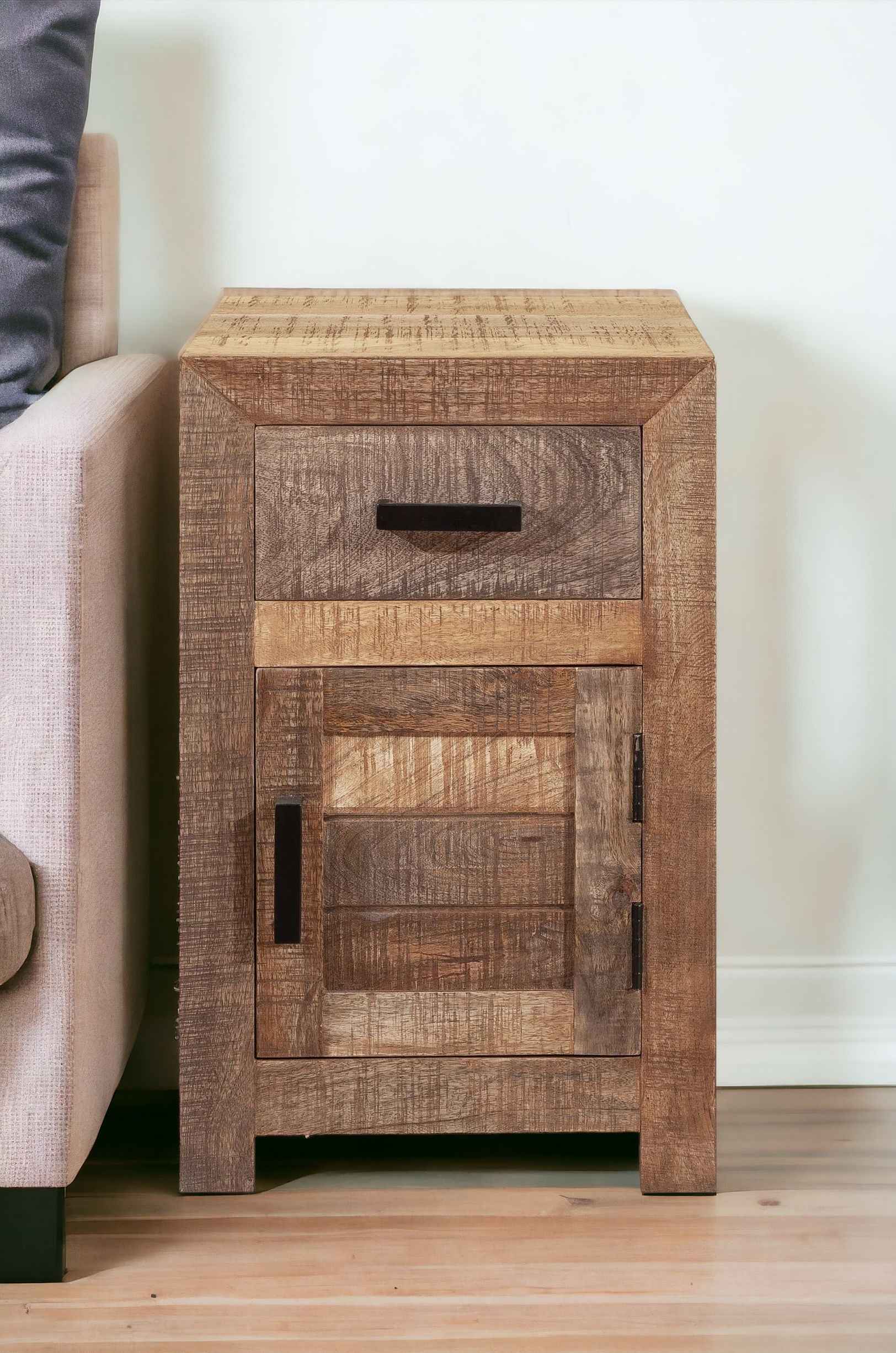 26" Brown Solid Wood Square End Table With Drawer