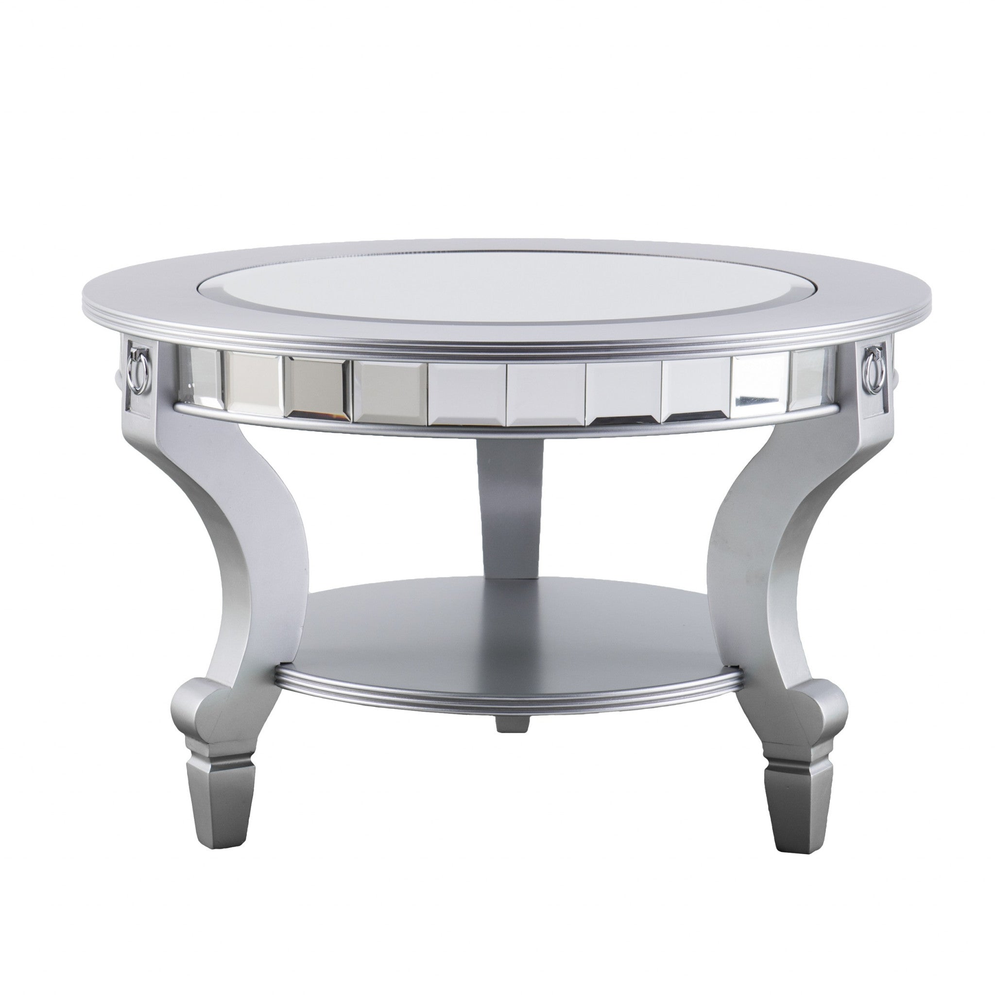 29" Silver Mirrored And Metal Round Mirrored Coffee Table - Living Room