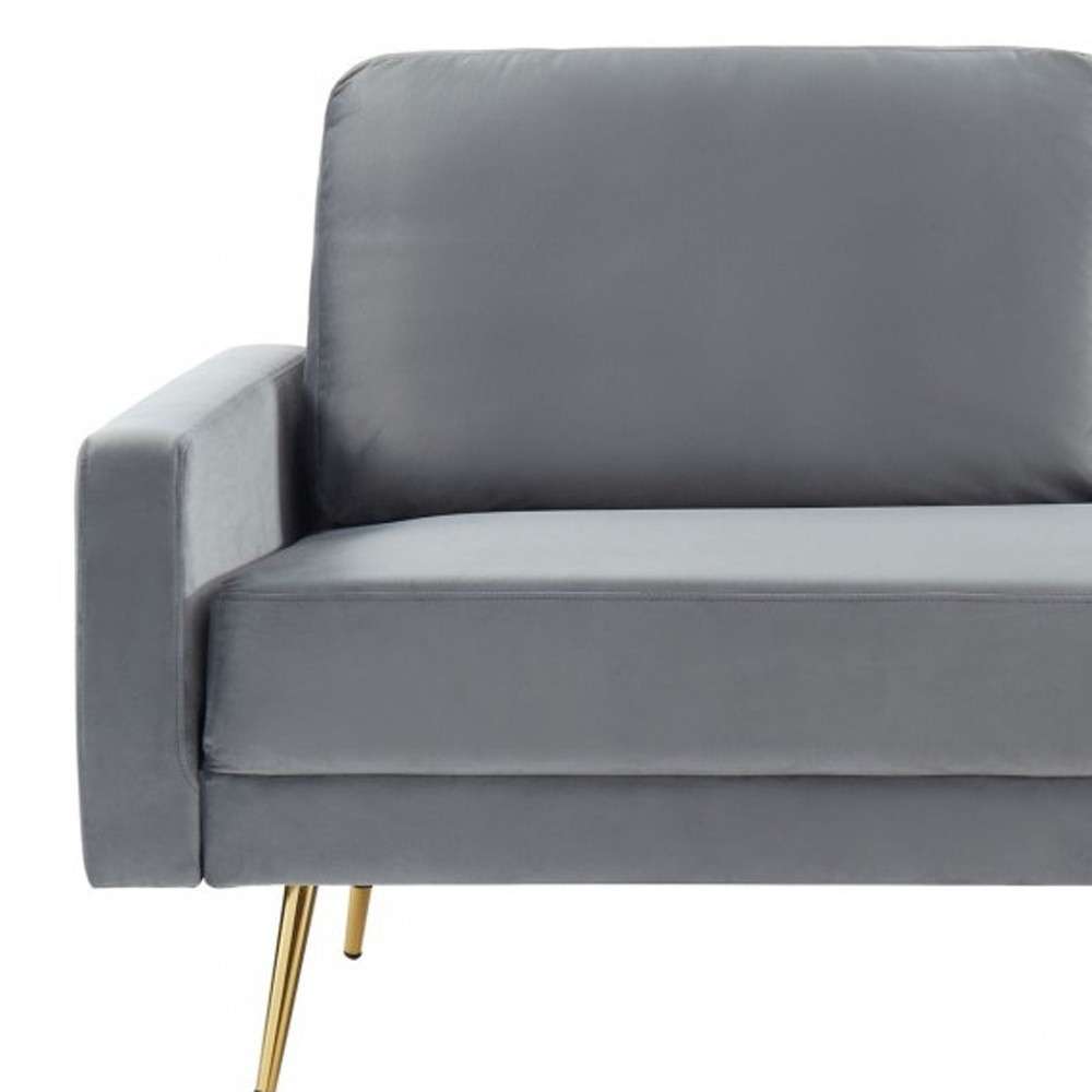 72" Gray Velvet Sofa With Brass Legs - Living Room