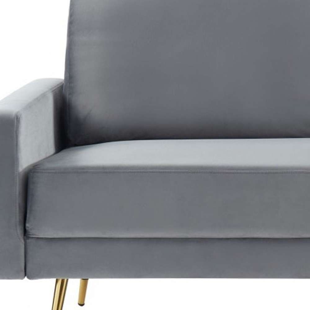 72" Gray Velvet Sofa With Brass Legs - Living Room