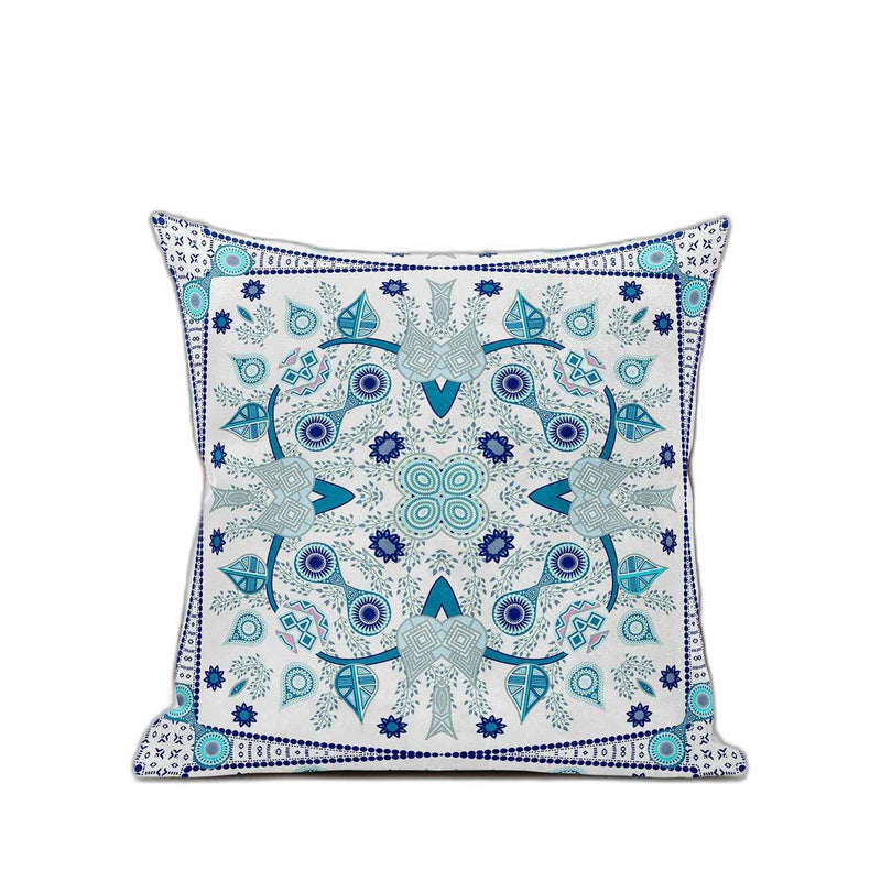 18" x 18" Blue and White Blown Seam Paisley Indoor Outdoor Throw Pillow