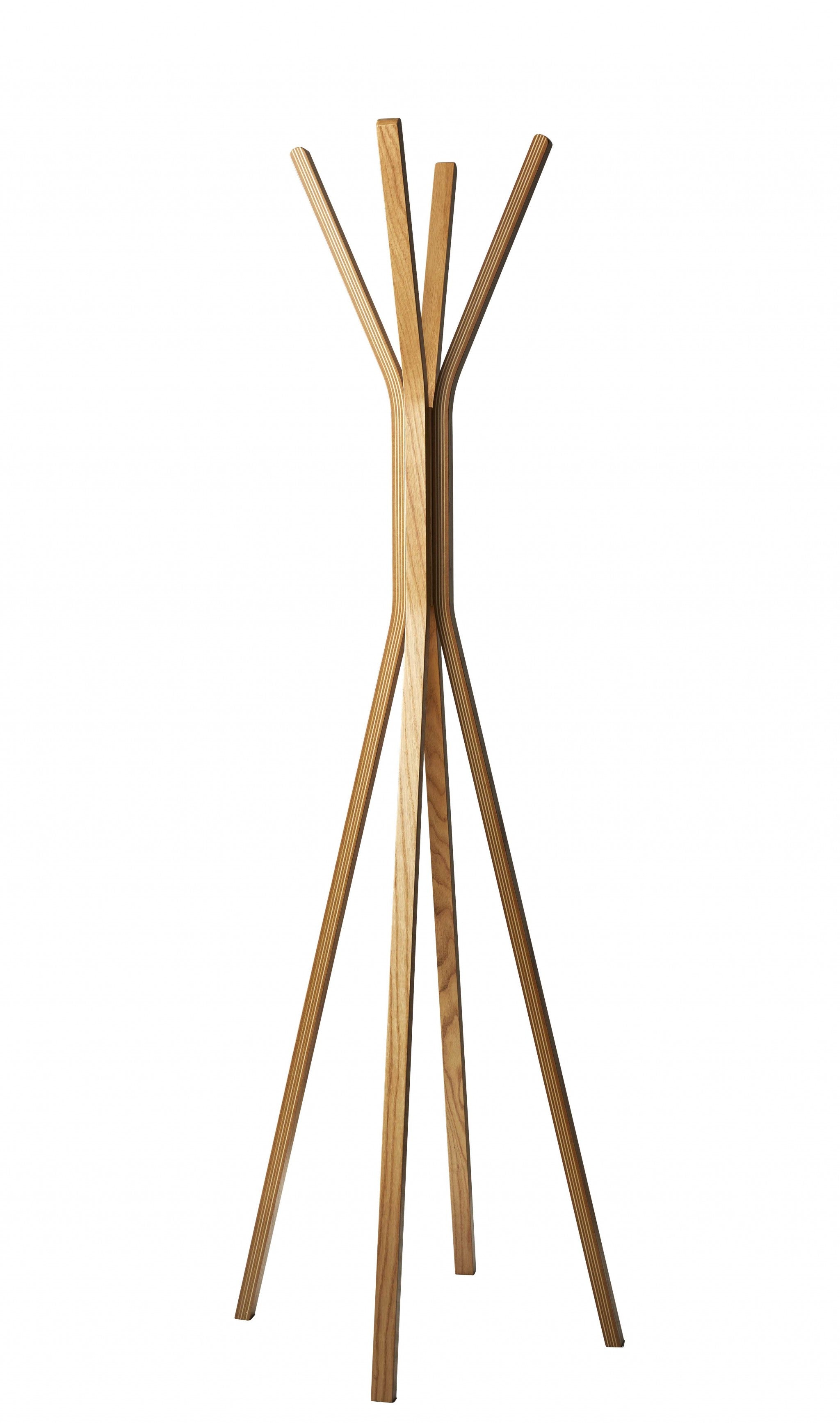 68" Natural Modern Wood Coat Tree Rack - Office