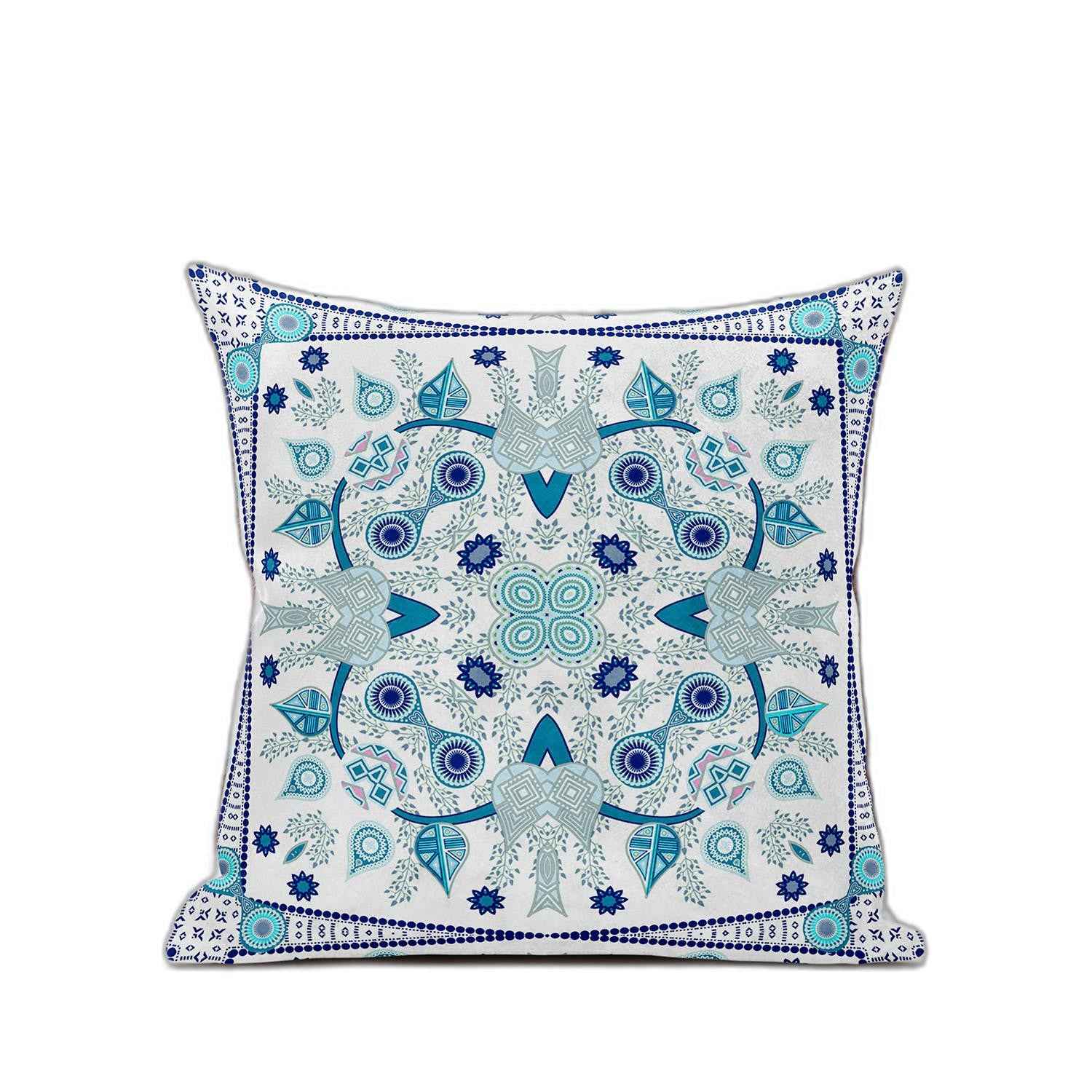 20" x 20" Blue and White Blown Seam Paisley Indoor Outdoor Throw Pillow