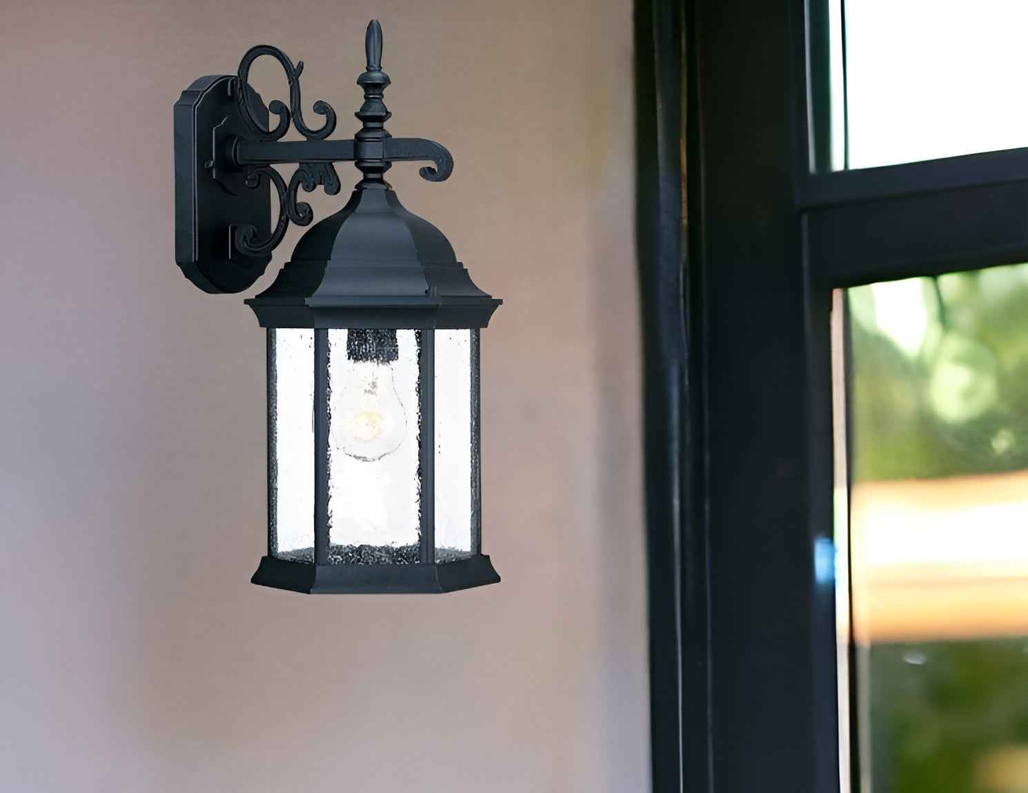 Petite Matte Black Domed Hanging Lantern Wall Light
