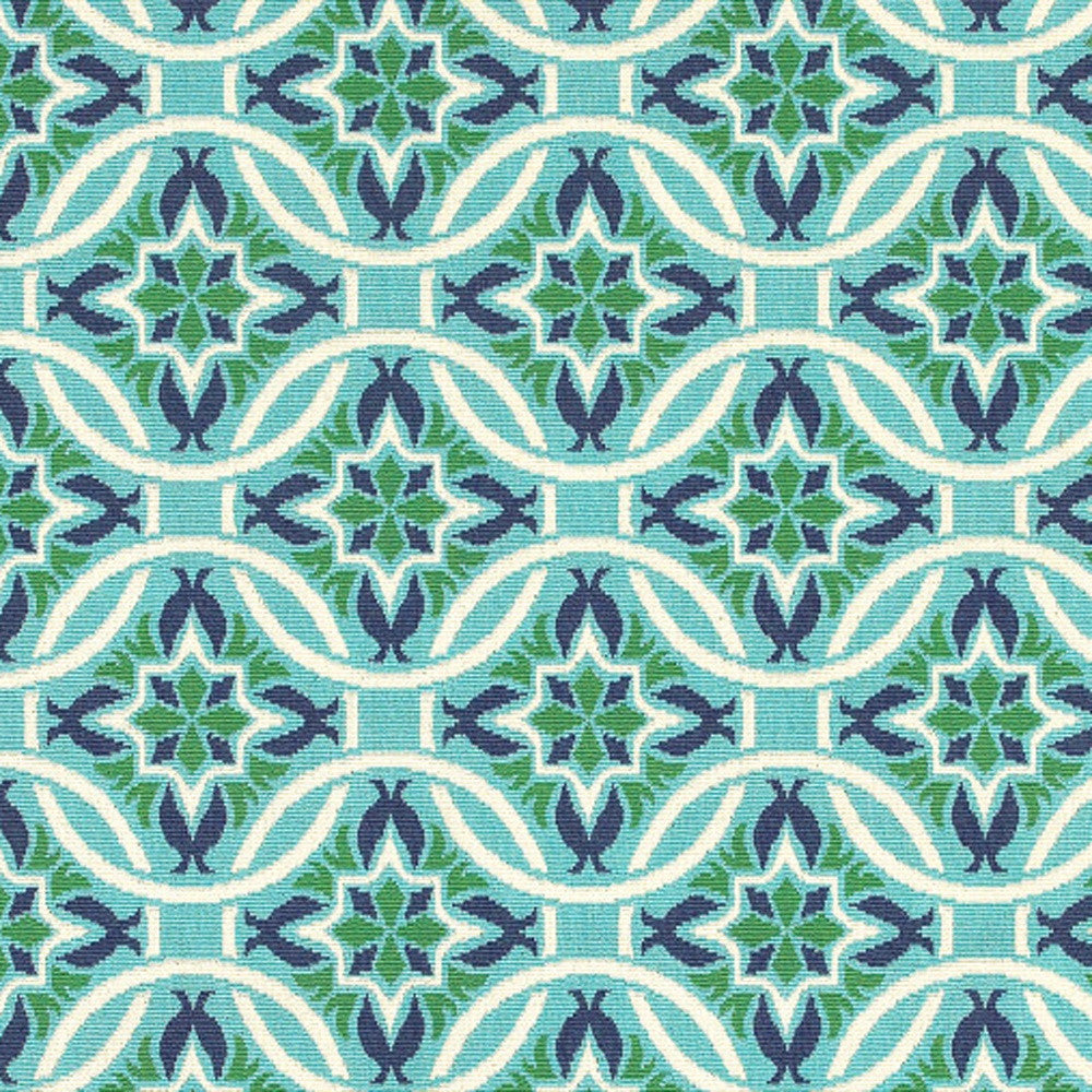 2' X 3' Blue and Green Geometric Stain Resistant Indoor Outdoor Area Rug - Outdoor