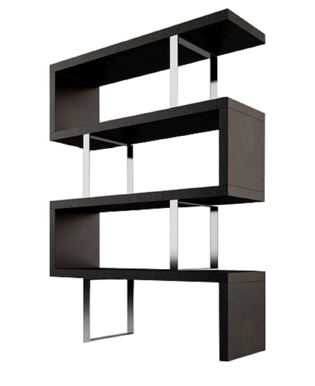 67" Black And Silver Metal and Wood Three Tier Etagere Bookcase