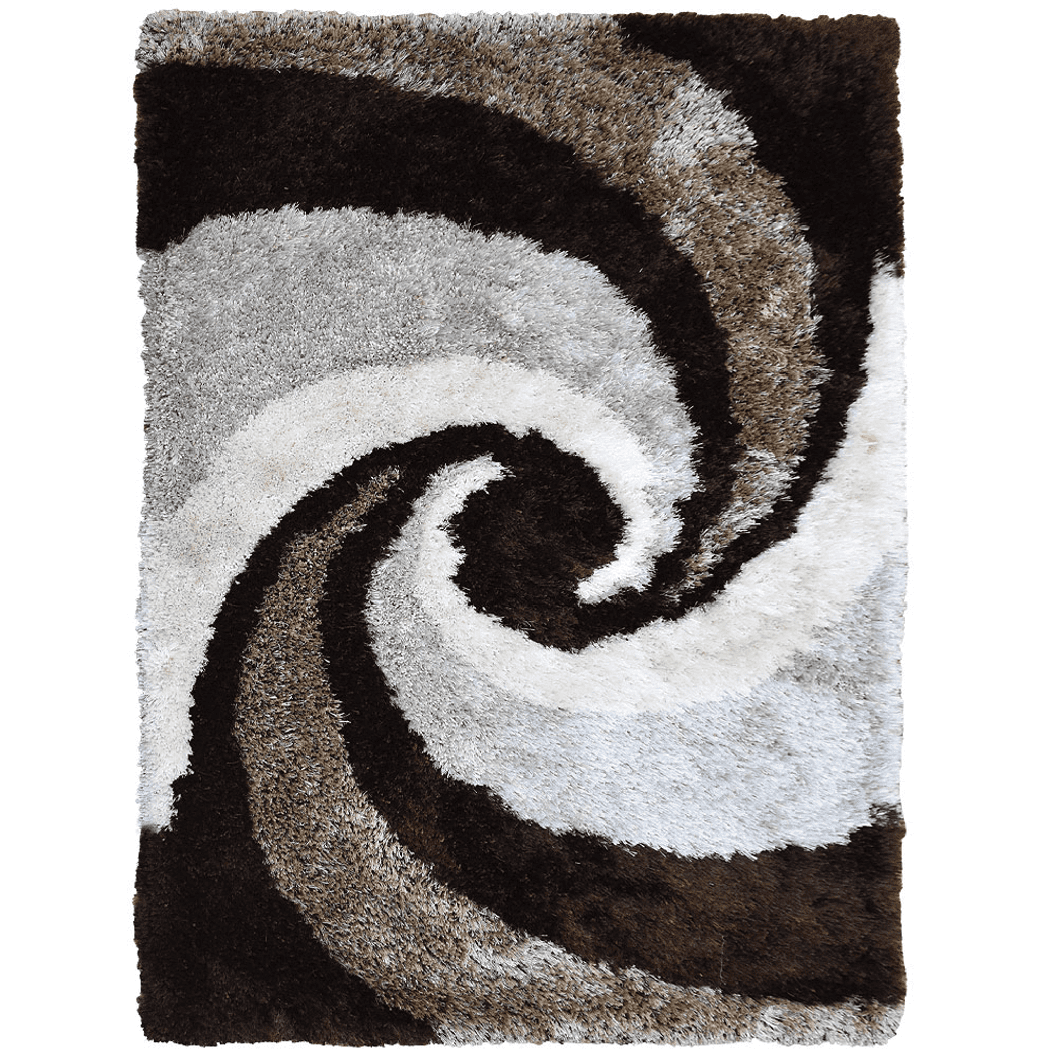 Square area rug with swirling pattern in black, gray, brown, and white