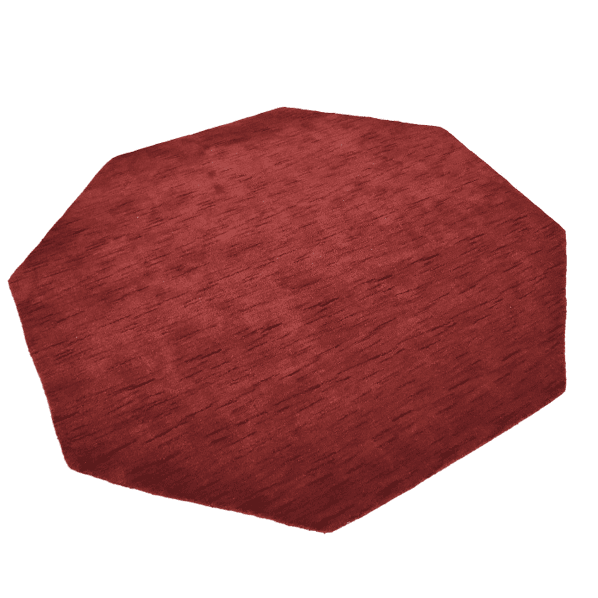 Red octagon area rug, flat shape with short textured pile