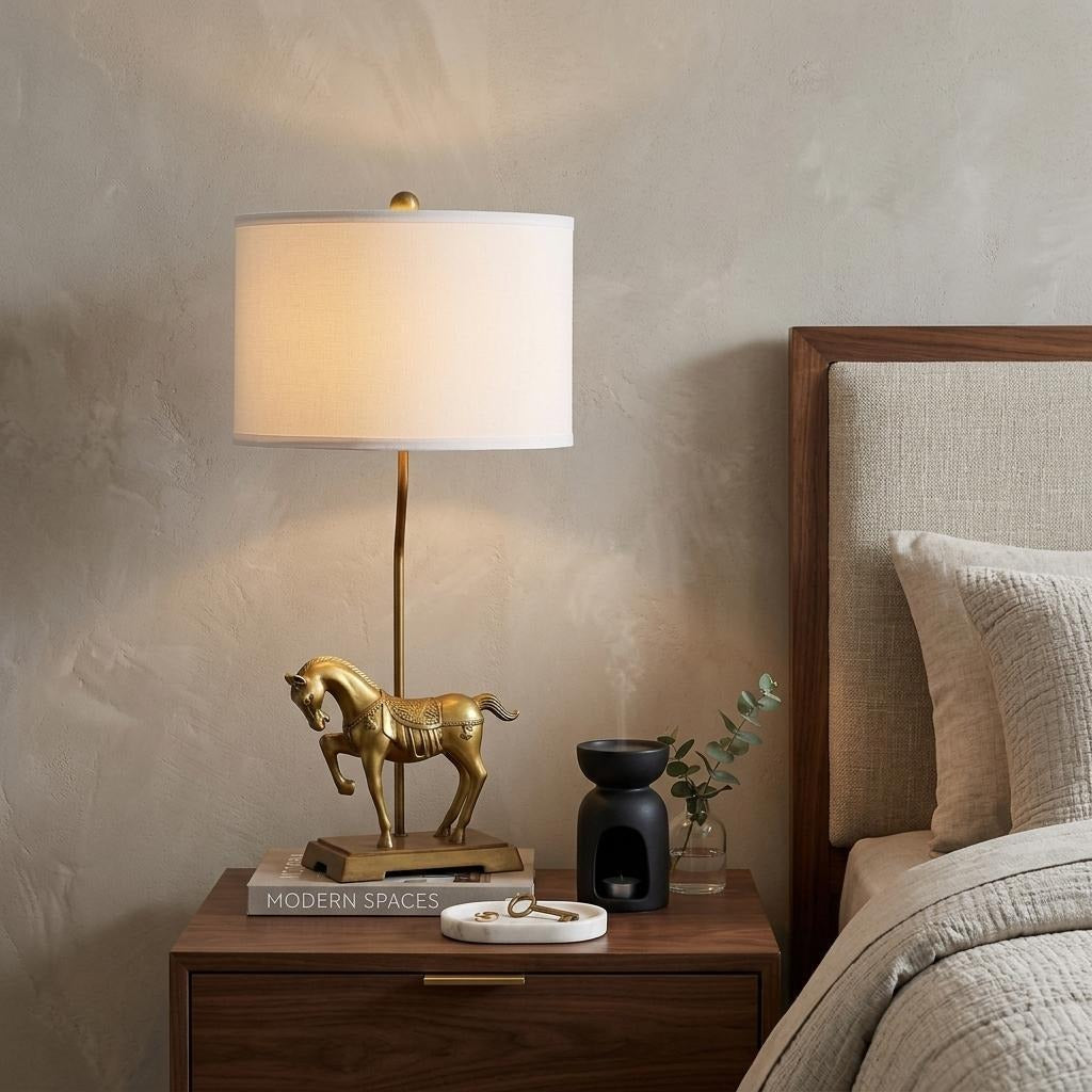 30" Gold Stallion Horse Table Lamp With White Shade - Lighting