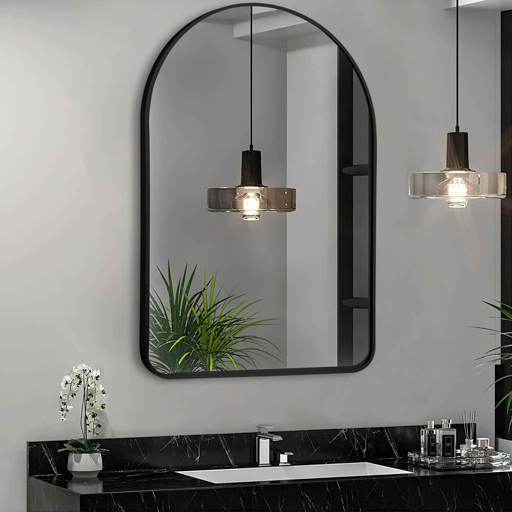 39" Black Arch Metal Framed Bathroom Vanity Mirror