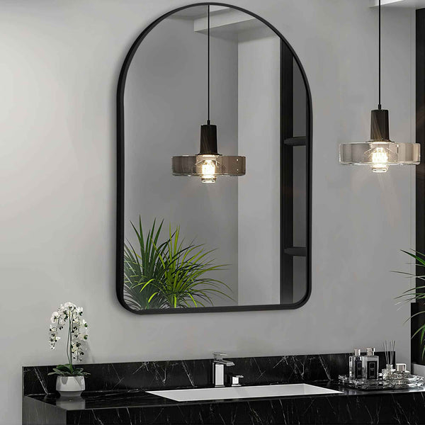 39" Black Arch Metal Framed Bathroom Vanity Mirror