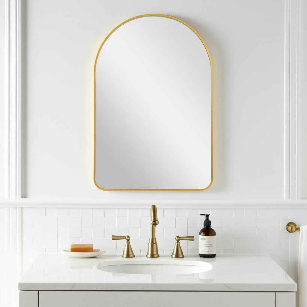 39" Gold Arch Metal Framed Bathroom Vanity Mirror